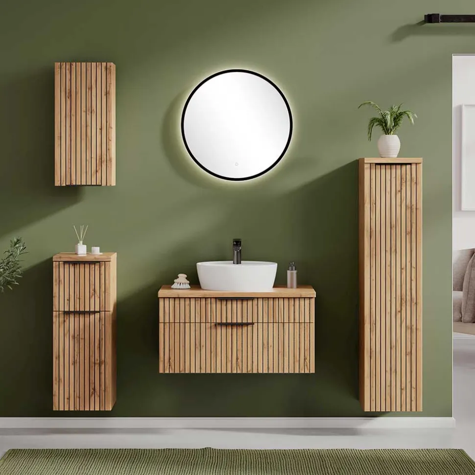 Waschtisch mit Keramik Aufsatzbecken 80 cm breit - Crystoga