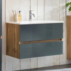 Waschtisch Wandkonsole in Grau & Wildeiche - Anviletca