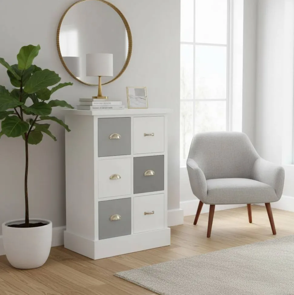 Weiß Graue Kommode Sadine mit 6 Schubladen