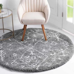 Weicher Hochflor Teppich in Grau und Creme - Vuturava