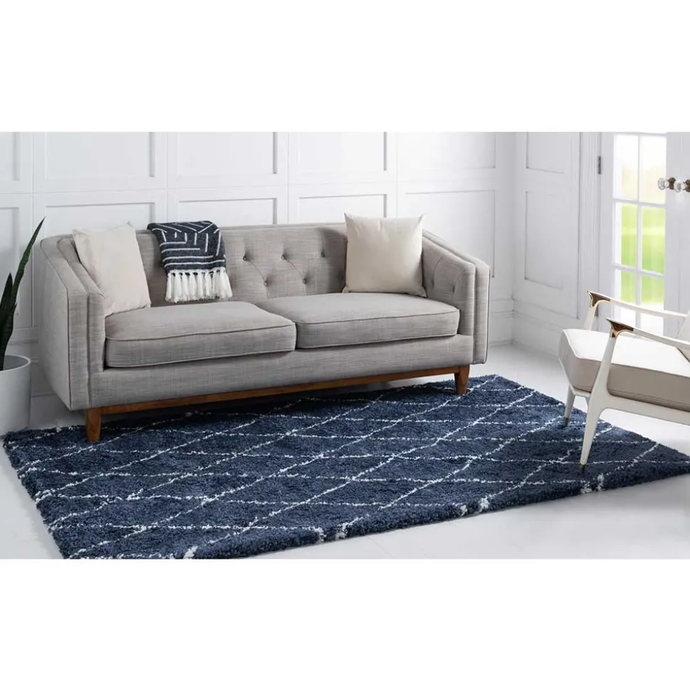 Weicher Läufer Teppich mit Hochflor in Blau - Tanko