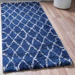 Weicher Läufer Teppich mit Hochflor in Blau - Tanko