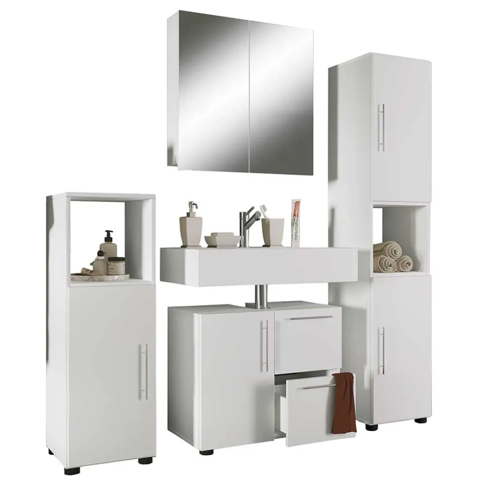 Weiße Badmöbel Kombi Set - Sua (vierteilig)