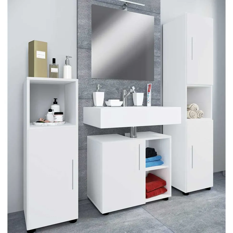 Weiße Badmöbel Kombination Set - Sua (vierteilig)