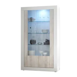 Weiße Hochglanz Vitrine mit Dekor - Merenda