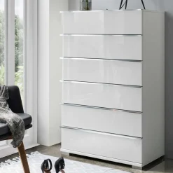 Weiße Hochkommode mit Glasfront - Rocca