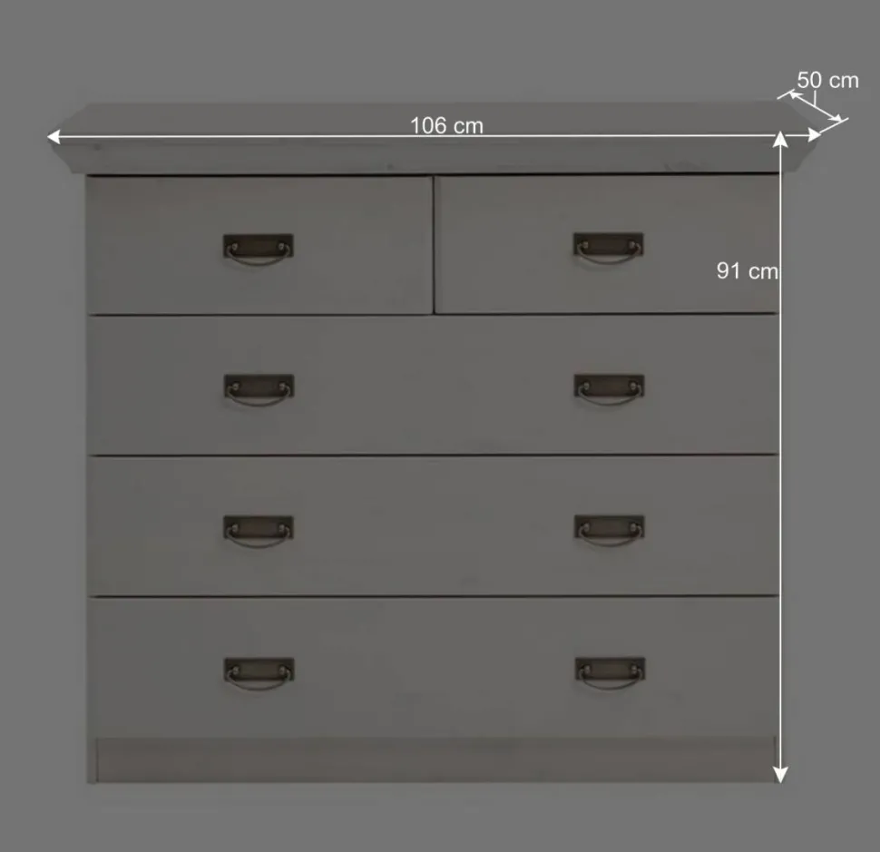 Weiße Kiefernholz Kommode mit Metallgriffen - Satumare