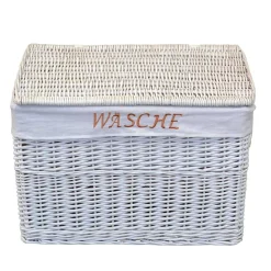 Weiße Landhaus Wäschetruhe aus Weide Geflecht - Alberello