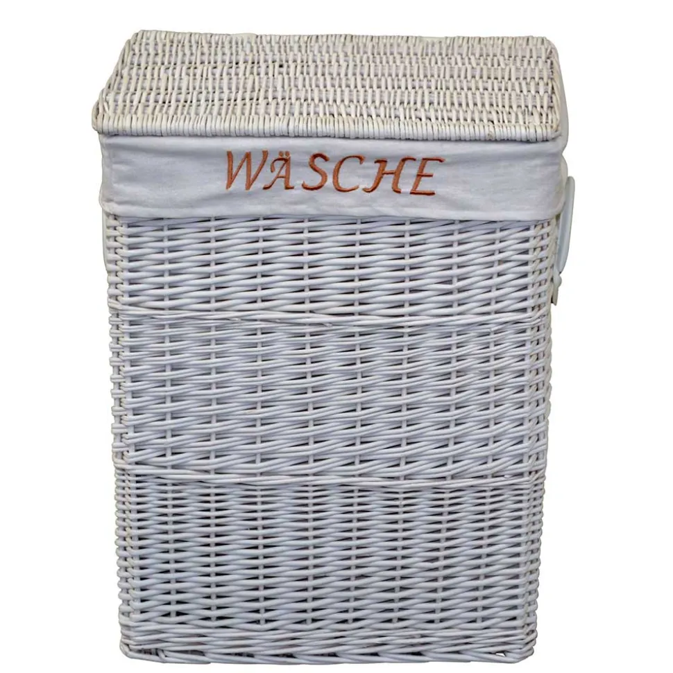 Weiße Landhaus Wäschetruhe aus Weide Geflecht - Alberello