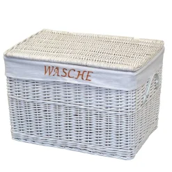 Weiße Landhaus Wäschetruhe aus Weide Geflecht - Alberello