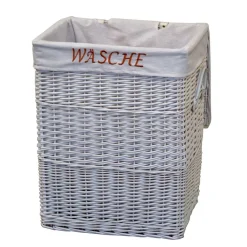 Weiße Landhaus Wäschetruhe aus Weide Geflecht - Alberello