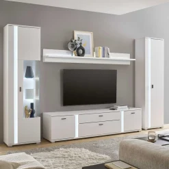 Weiße TV Anbauwand Möbelset - Tirol (vierteilig)