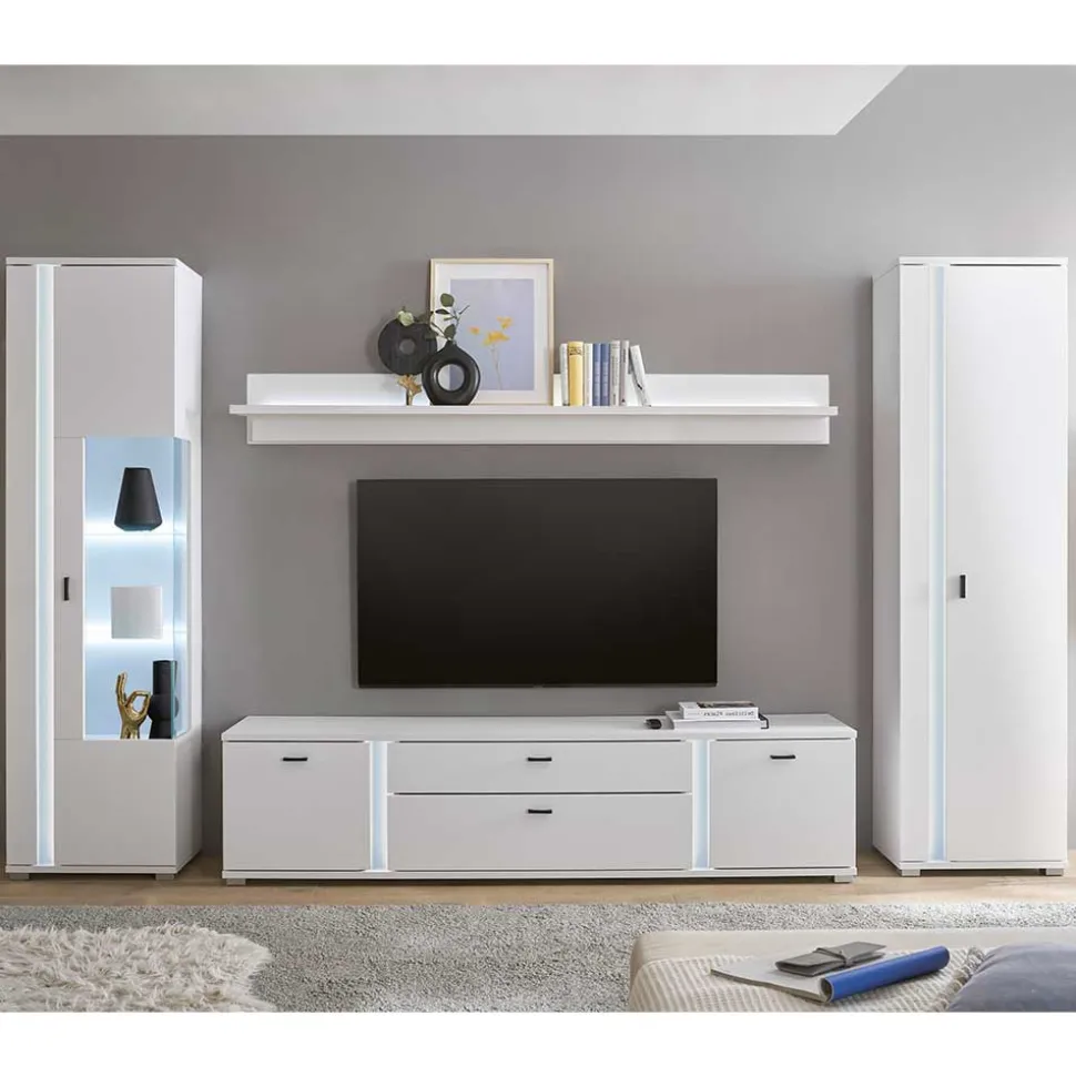 Weiße TV Anbauwand Möbelset - Tirol (vierteilig)