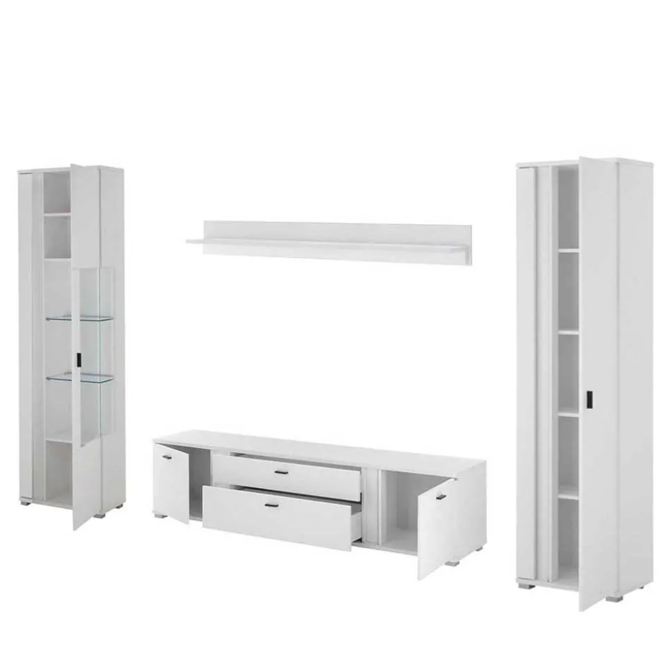 Weiße TV Anbauwand Möbelset - Tirol (vierteilig)