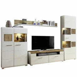 Weiße Wohnwand Lisepio mit Eichen-Elementen (vierteilig)