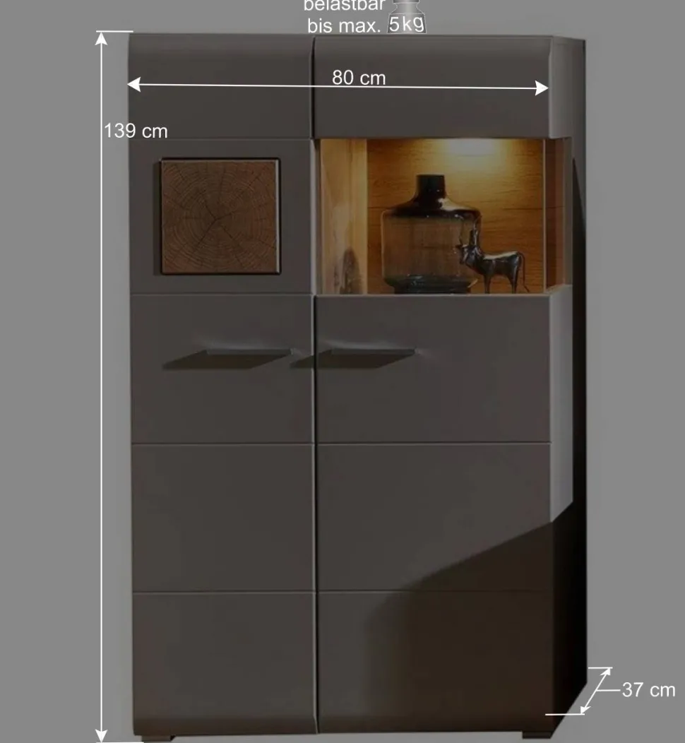 Weiße Wohnwand Lisepio mit Eichen-Elementen (vierteilig)