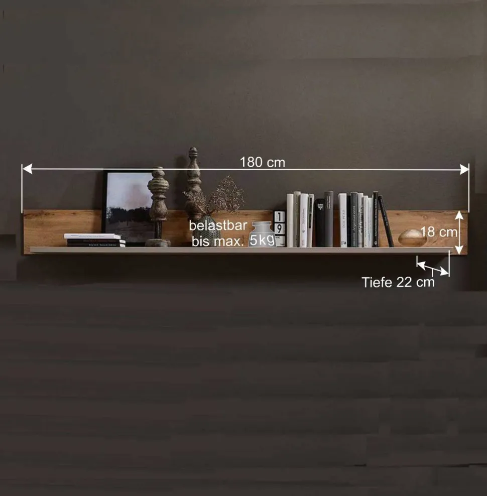 Weiße Wohnwand Lisepio mit Eichen-Elementen (vierteilig)