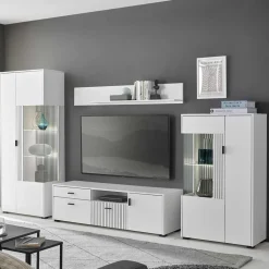 Weiße Wohnzimmerschränke & Wandboard im Set - Dualkos (vierteilig)