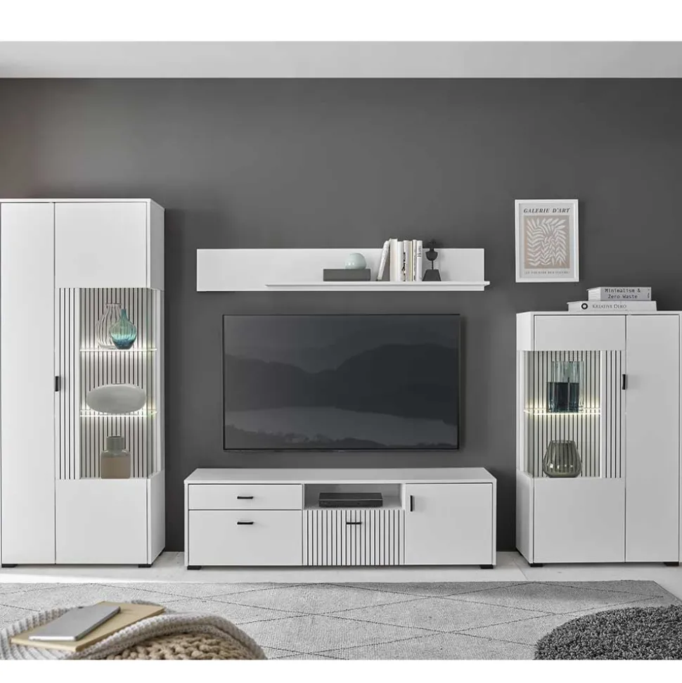 Weiße Wohnzimmerschränke & Wandboard im Set - Dualkos (vierteilig)