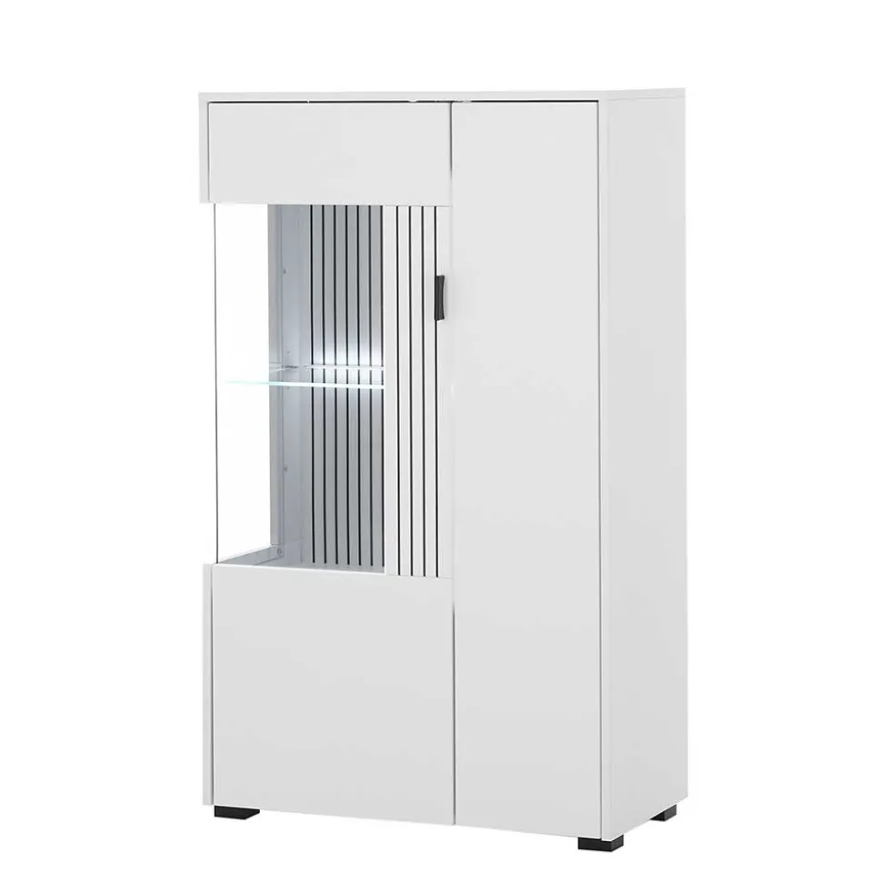 Weiße Wohnzimmerschränke & Wandboard im Set - Dualkos (vierteilig)