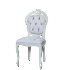 Weißer Barock Polsterstuhl aus Samt & Massivholz - Kubina