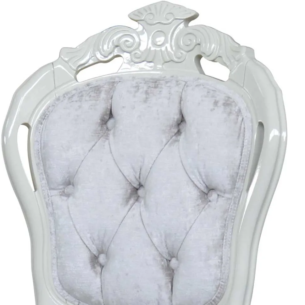 Weißer Barock Polsterstuhl aus Samt & Massivholz - Kubina