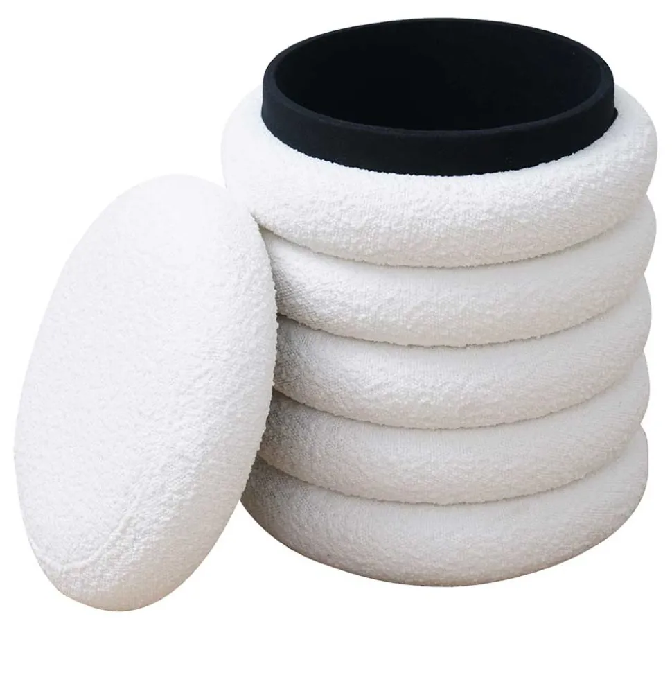Weißer Boucle Hocker mit Stauraum - Francara