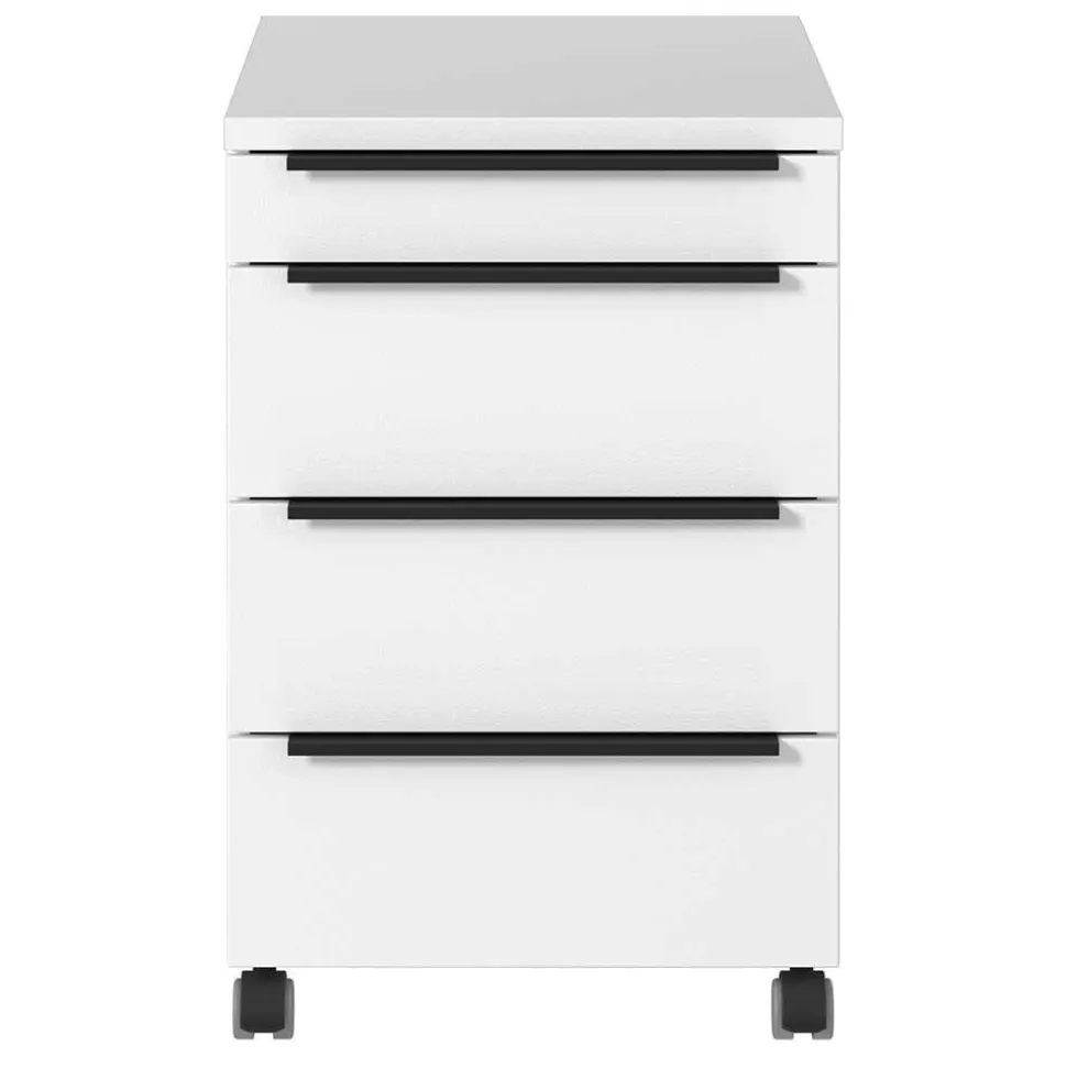 Weißer Büro Rollcontainer mit Metallgriffen - Sparkle