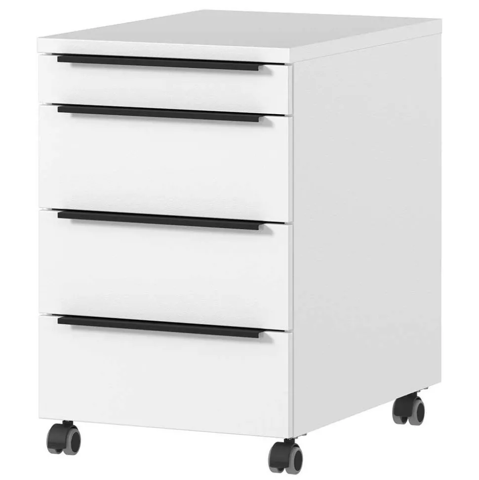 Weißer Büro Rollcontainer mit Metallgriffen - Sparkle