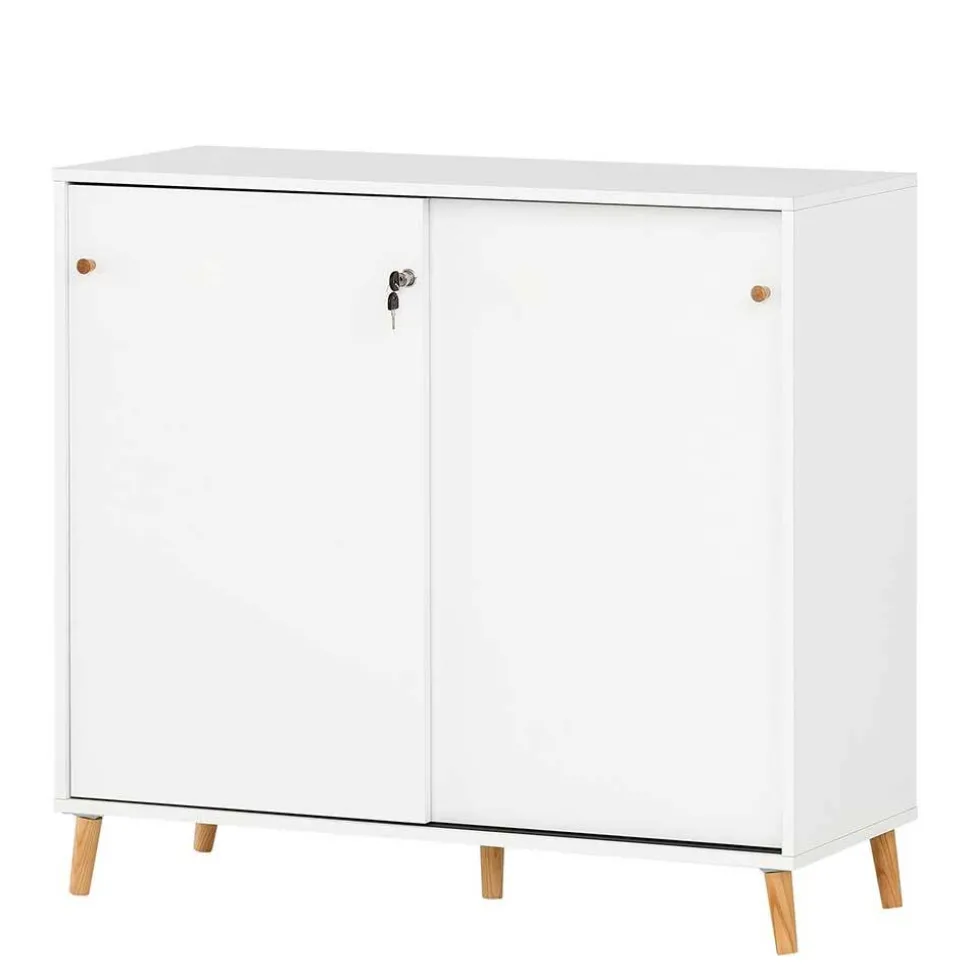 Weißer Büroschrank mit Schiebetür & Tür & Fächern - Obtin