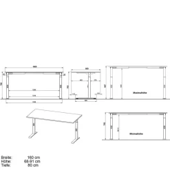 Weißer Bürotisch manuell höhenverstellbar - Sparkle