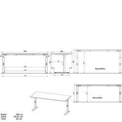 Weißer Bürotisch manuell höhenverstellbar - Sparkle