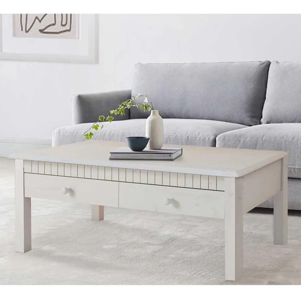 Weißer Couchtisch Landhaus mit Schublade - Loggia