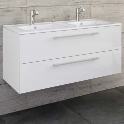 Weißer Doppel-Waschtisch für die Wandmontage - Matsu