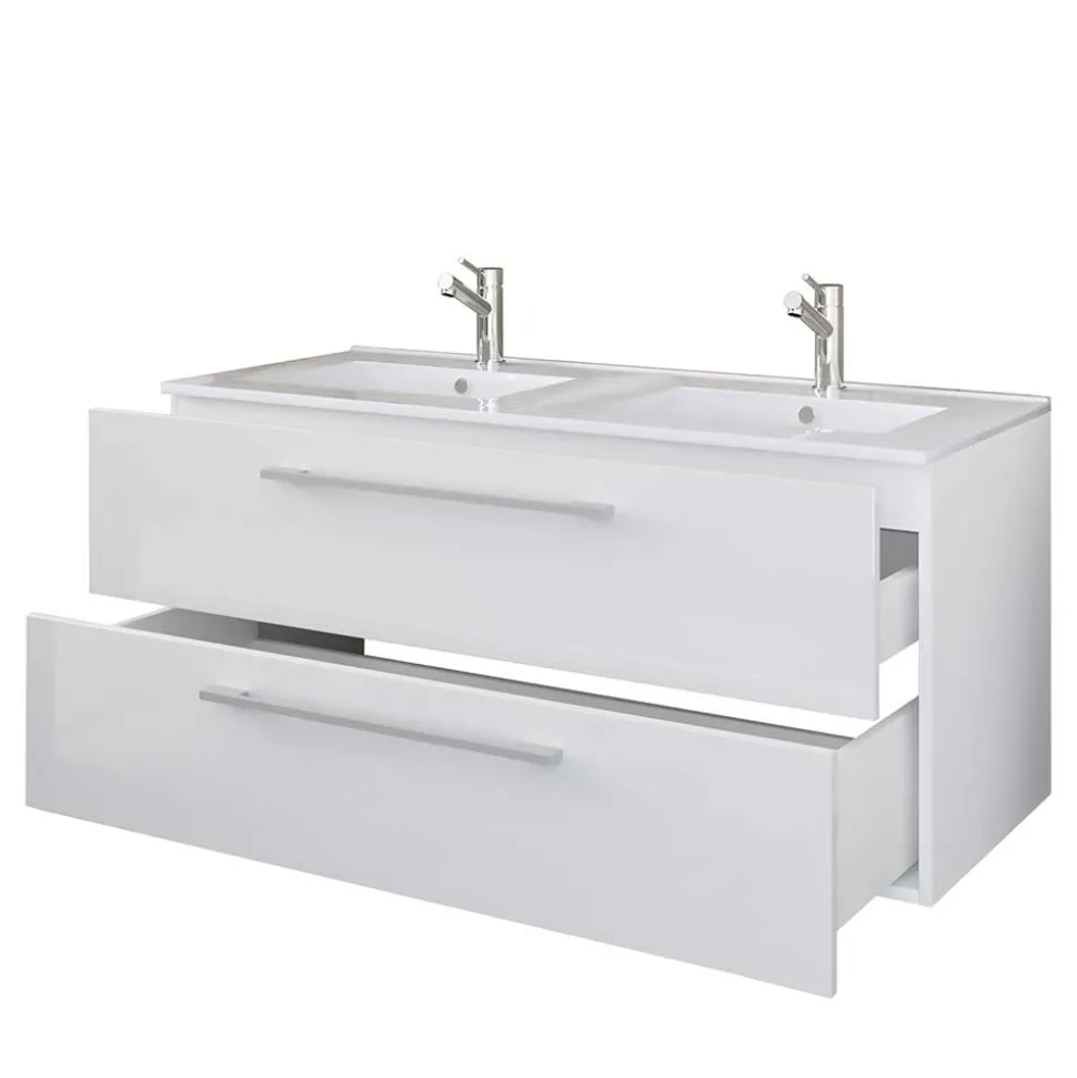 Weißer Doppel-Waschtisch für die Wandmontage - Matsu