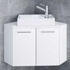 Weißer Eckwaschtisch mit Metallgriffen - Graving