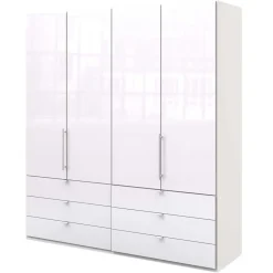 Weißer Falttüren Kleiderschrank glasbeschichtet - Dolienca