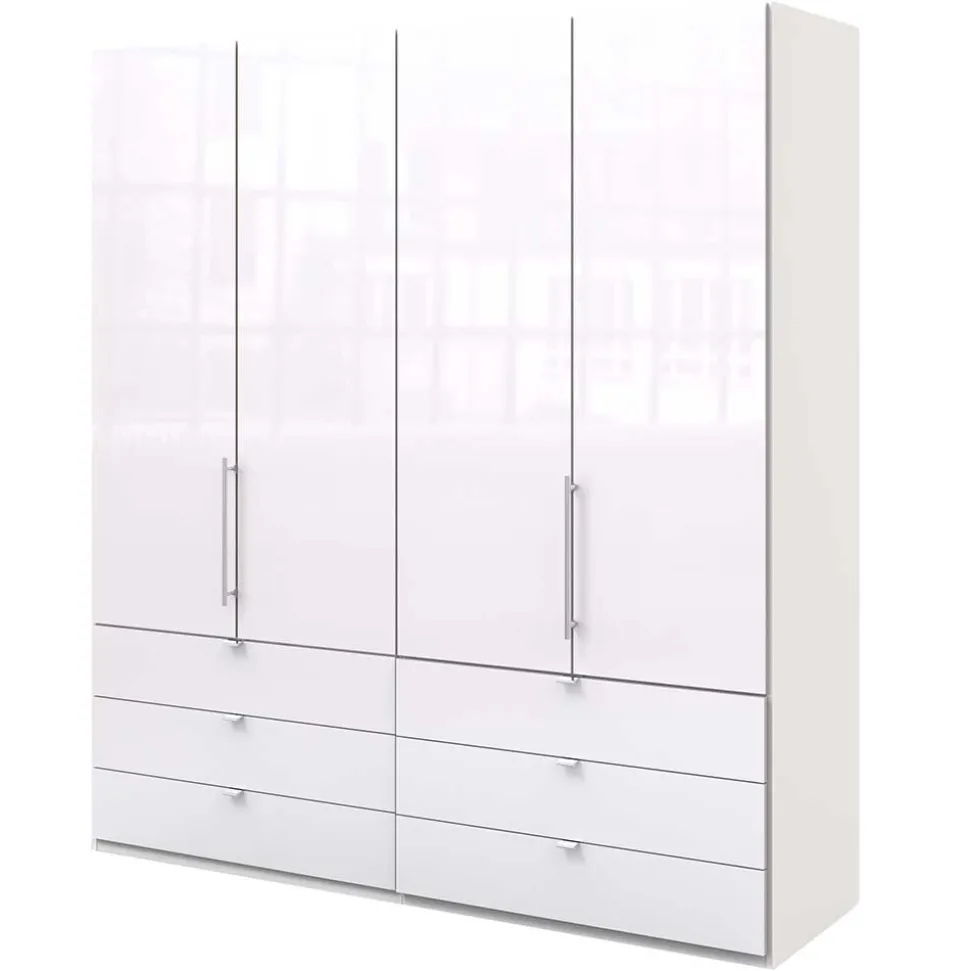 Weißer Falttüren Kleiderschrank glasbeschichtet - Dolienca