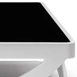 Weißer Hochglanz Couchtisch mit Schwarzglas - Yunike