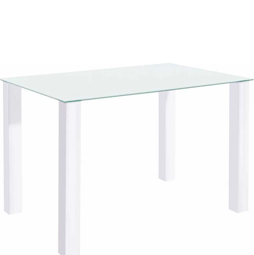 Weißer Hochglanz Tisch mit Glasplatte - Richard