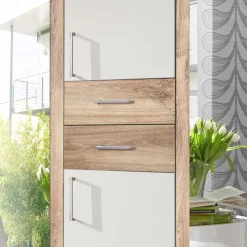 Weißer Kleiderschrank mit Plankeneiche 225 cm breit - Leela