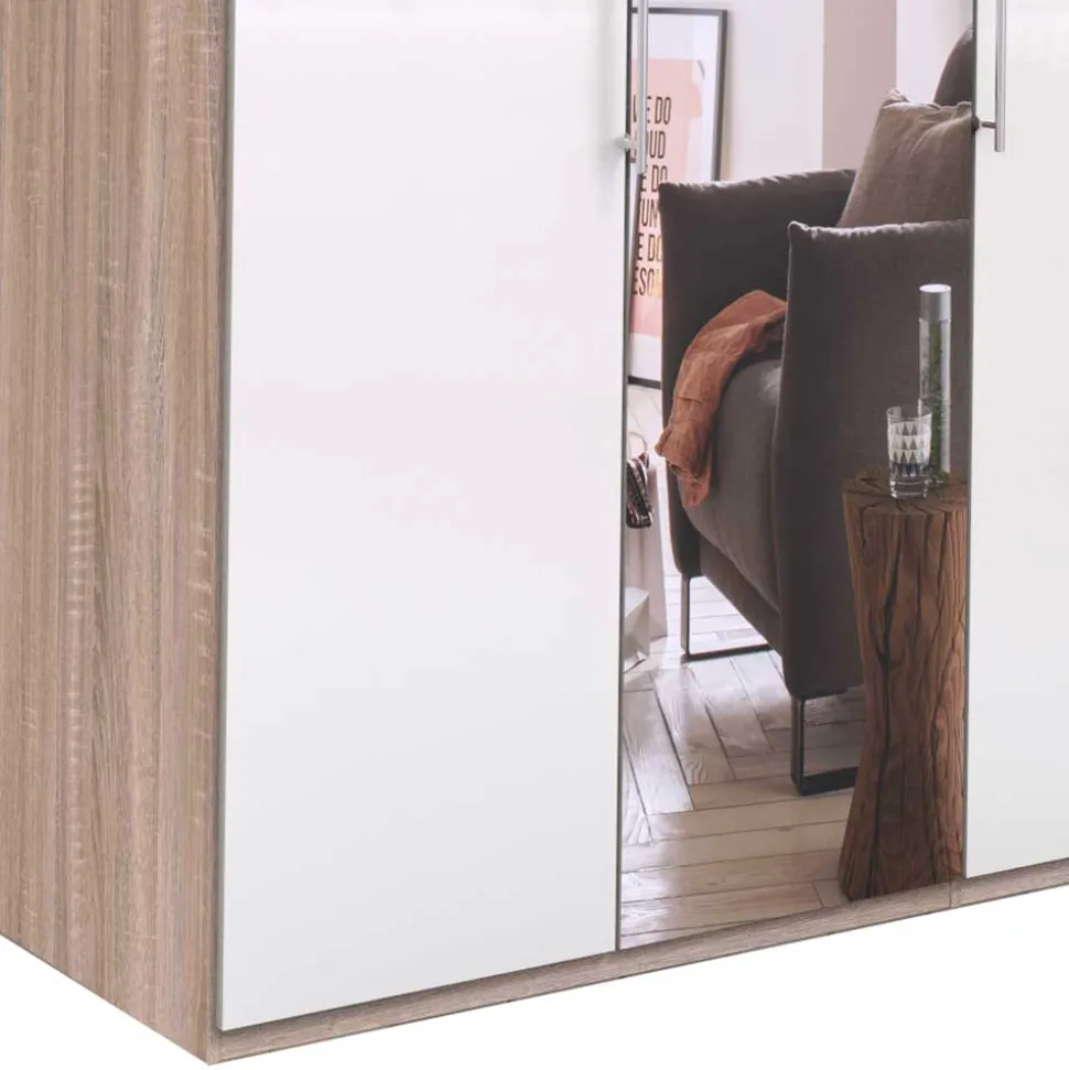 Weißer Kleiderschrank mit Spiegel mittig - Bosays