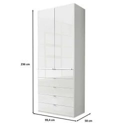 Weißer Kombi-Schlafzimmerschrank mit Glasfront - Rocca