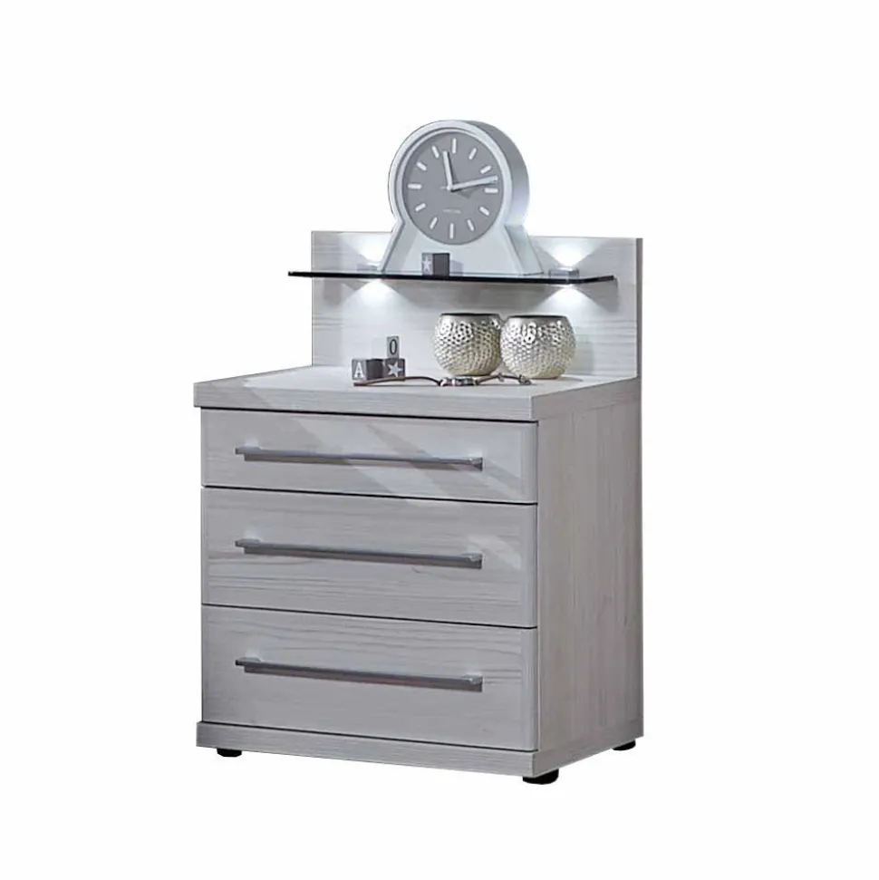 Weißer Nachtschrank Arneta mit drei Schubladen