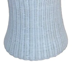 Weißer Rattan-Sitzhocker Loudes mit floralem Sitzkissen in Orange