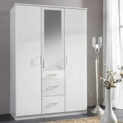 Weißer Schlafzimmer Kleiderschrank mit Spiegel - Cador
