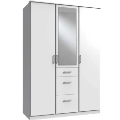 Weißer Schlafzimmer Kleiderschrank mit Spiegel - Cador