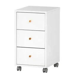 Weißer Schreibtisch-Rollcontainer mit Holzgriffen - Obtin