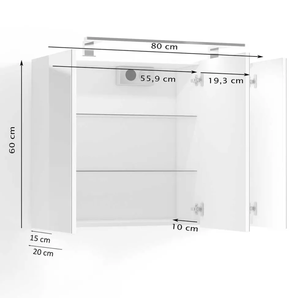 Weißer Spiegelschrank mit LED Licht - 3-türig - Rumanian