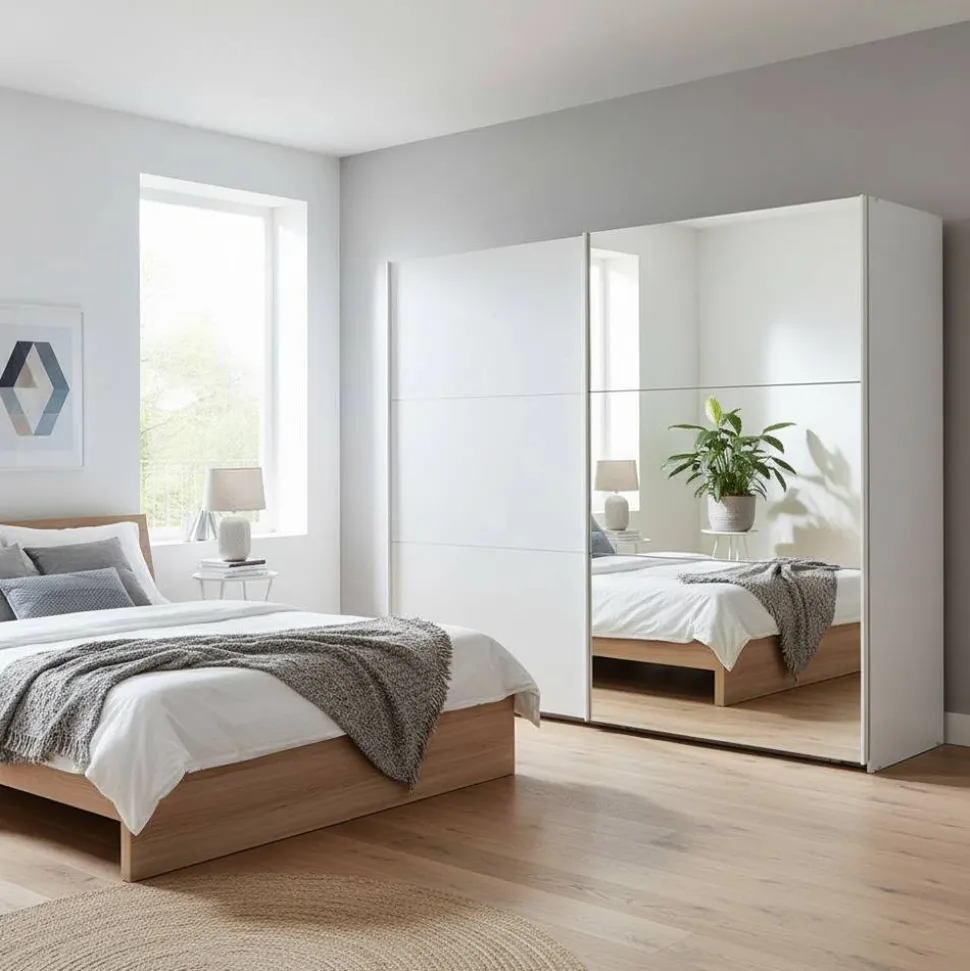 Weißer 2-türiger Kleiderschrank mit Schiebetüren - Abelina